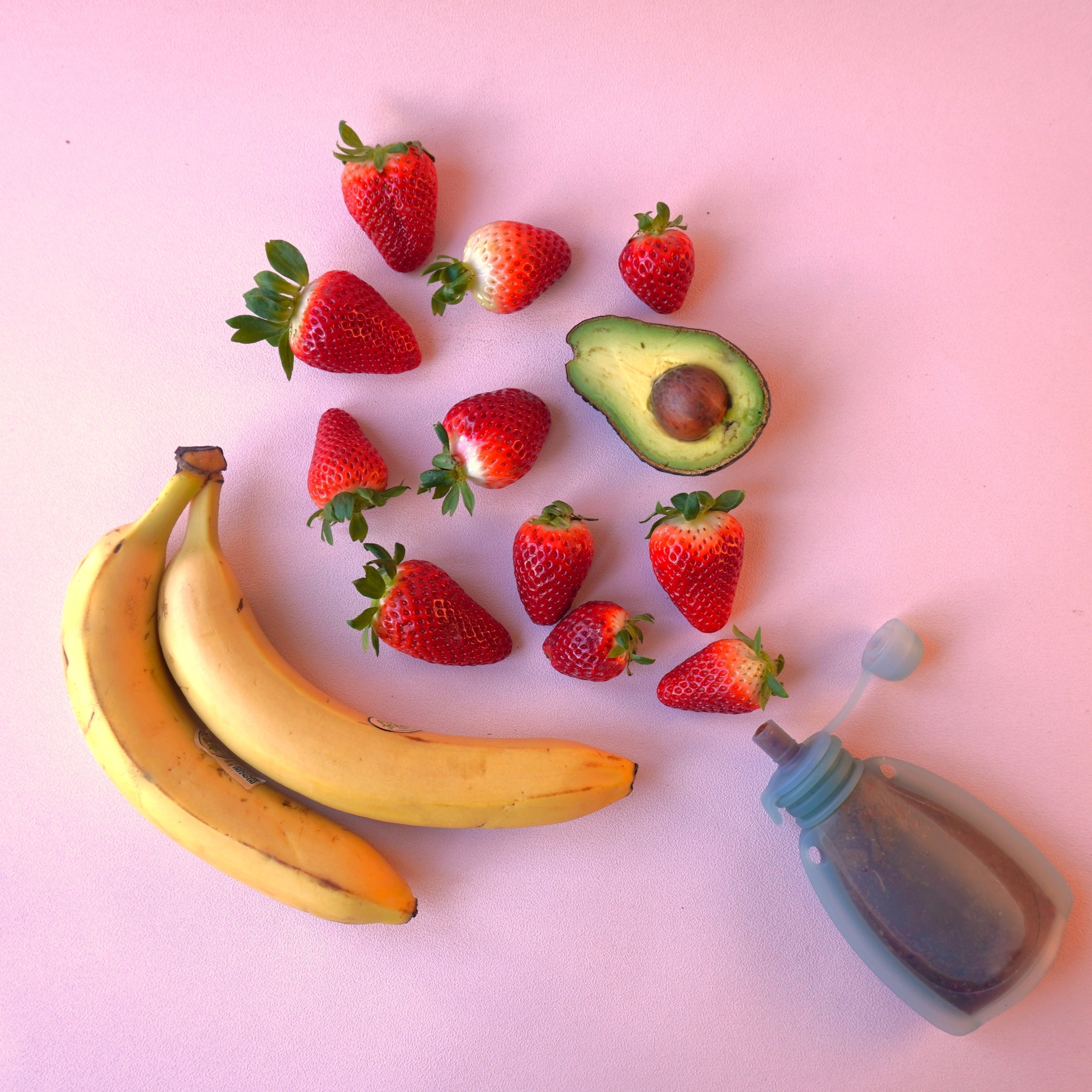 Banan, avokado, jordgubb