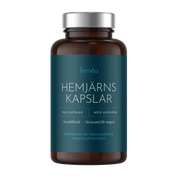 Produktbild på en burk av det skonsamma järntillskottet Feméa hemjärnskapslar